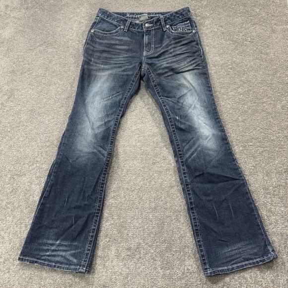 Harley-Davidson Denim - Harley Davidson Womens Embellished Bootcut‎ Jeans Blue 6 Rhinestone Wings Biker